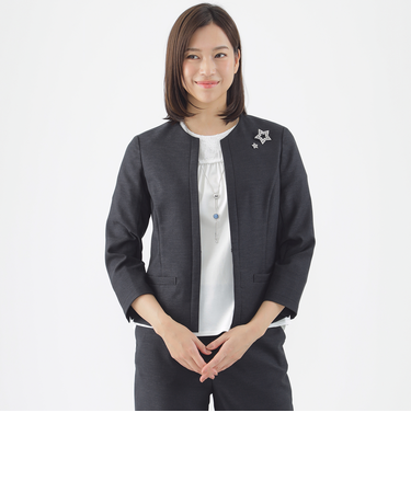 【美シリーズ】【セットアップ対応】【ウォッシャブル】リネンライクブッチャーノーカラージャケット