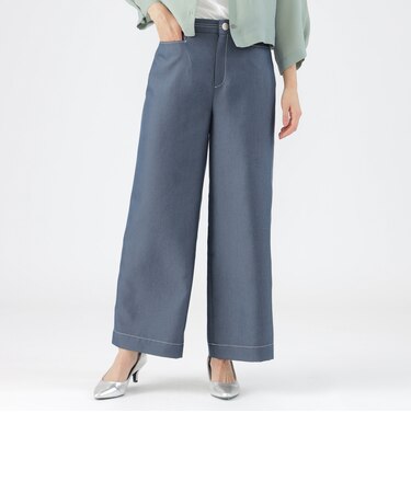 【接触冷感】【ウォッシャブル】ライトシャンブレーデニムライクワイドストレートパンツ