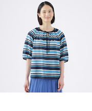 【ウォッシャブル】ジャカードボーダープルオーバーカットソー