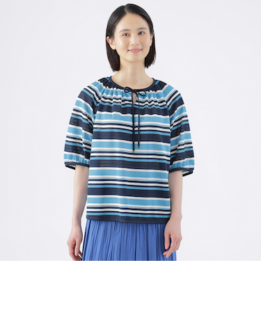 【ウォッシャブル】ジャカードボーダープルオーバーカットソー