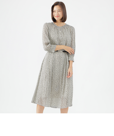 【ウォッシャブル】リーフジャカードプリントワンピース