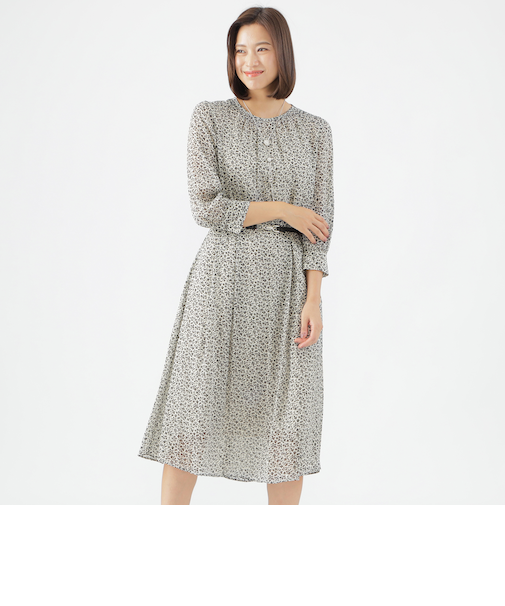 【ウォッシャブル】リーフジャカードプリントワンピース