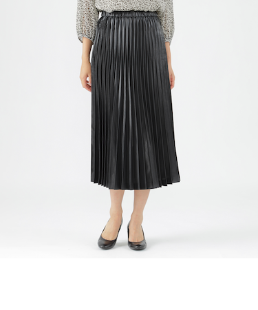 【ウォッシャブル】レザーライクサテンプリーツスカート