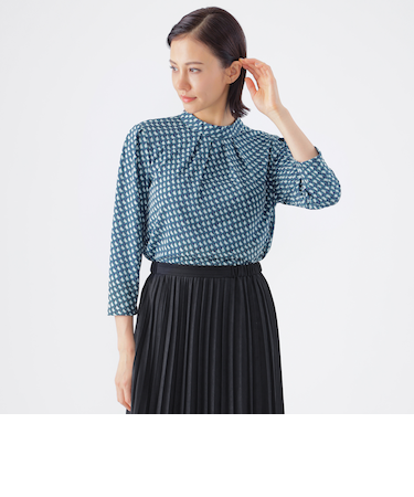 【吸水速乾】【接触冷感】【UV対策】【ウォッシャブル】3Dジオメトリックプリントプルオーバーブラウス