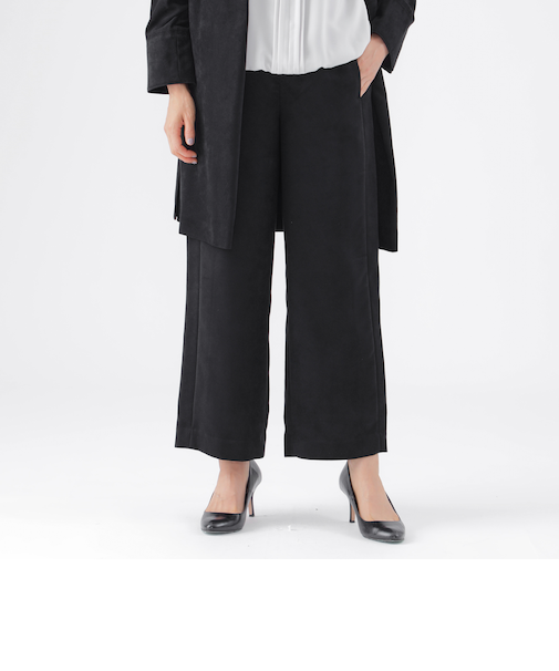 【ウォッシャブル】ストレッチスエードセミワイドストレートパンツ