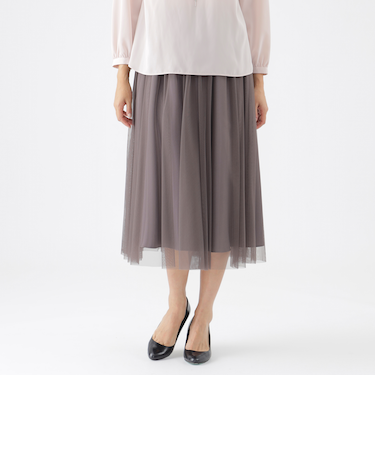 【STORY掲載】【ウォッシャブル】ソフトチュールギャザーフレアスカート