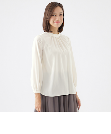 【WEB・一部店舗限定】【ウォッシャブル】マイクロパウダリースタンドカラープルオーバーブラウス
