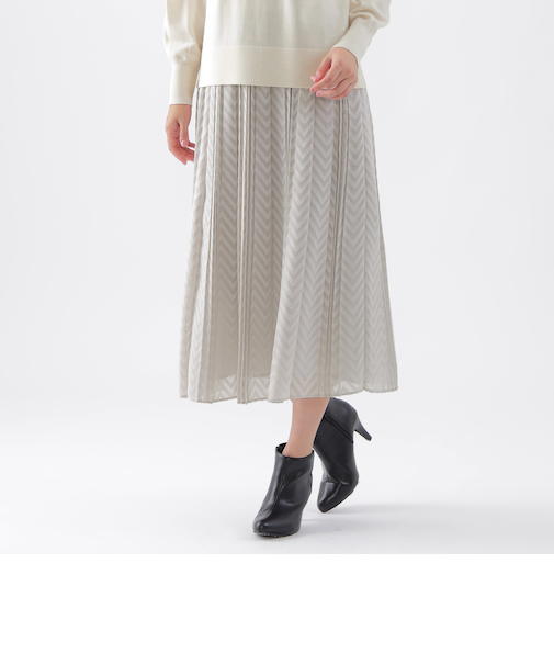 【ウォッシャブル】ヘリンボーンジャカードプリーツスカート
