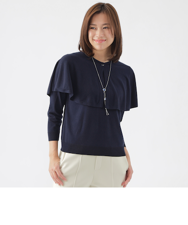 【ウォッシャブル】ファインゲージケープ付ニットプルオーバー