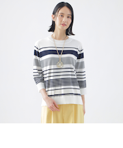 【ウォッシャブル】コンフォートストレッチランダムボーダーニット