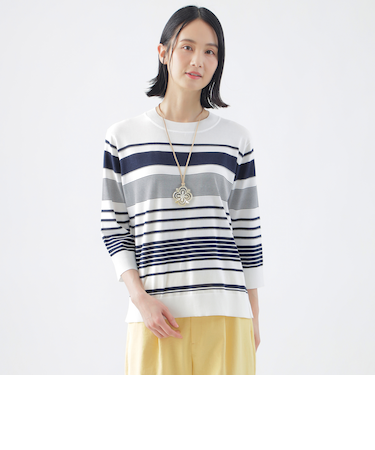 【ウォッシャブル】コンフォートストレッチランダムボーダーニット