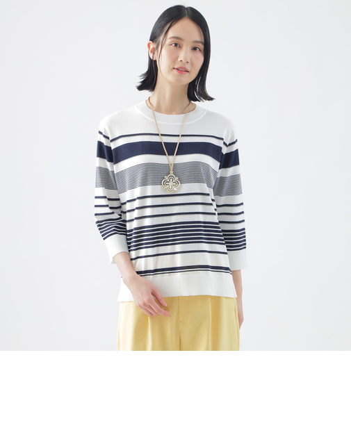 【ウォッシャブル】コンフォートストレッチランダムボーダーニット