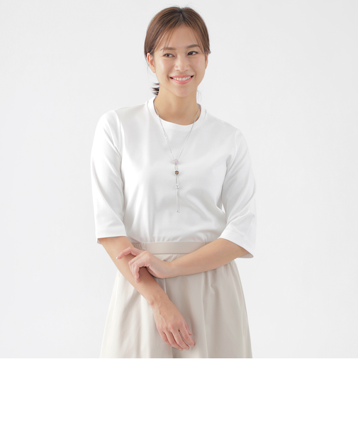 【ウォッシャブル】コンパクトコットンポンチ7分袖ドレスＴシャツ