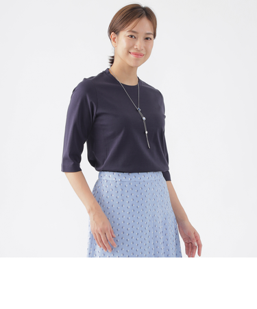 【ウォッシャブル】コンパクトコットンポンチ7分袖ドレスＴシャツ