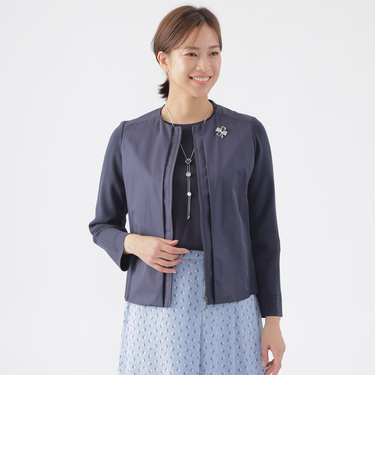 【ウォッシャブル】【セットアップ対応】ストレッチタフタコンビネーションノーカラージャケット