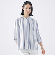 【ウォッシャブル】マルチストライププリントシャツブラウス