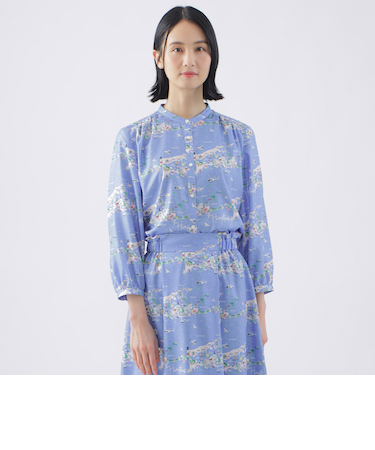 【イラストレーターコラボ企画】【ウォッシャブル】ビエラ Hamptonsプリントバンドカラーブラウス