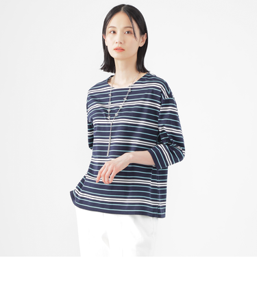 【ウォッシャブル】ジャカードボーダーシルケット　プルオーバー