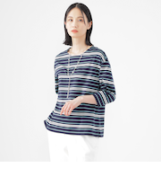 【ウォッシャブル】ジャカードボーダーシルケット　プルオーバー