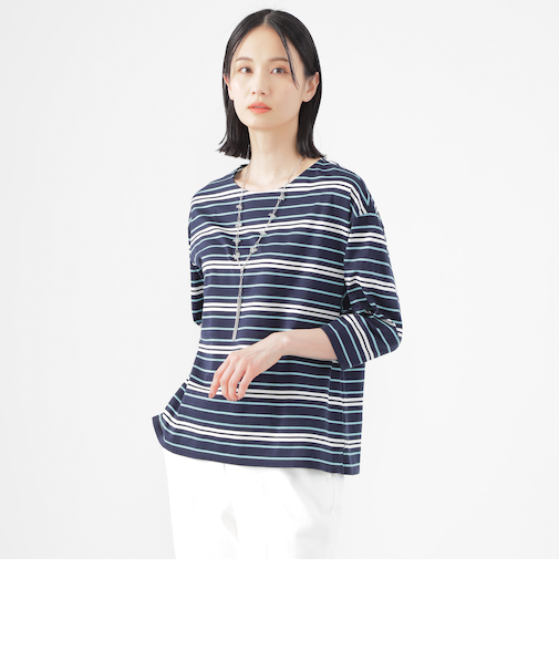 【ウォッシャブル】ジャカードボーダーシルケット　プルオーバー