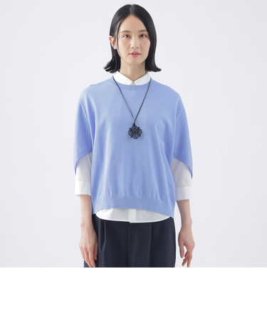 【ウォッシャブル】コットンギマクルーネックニット