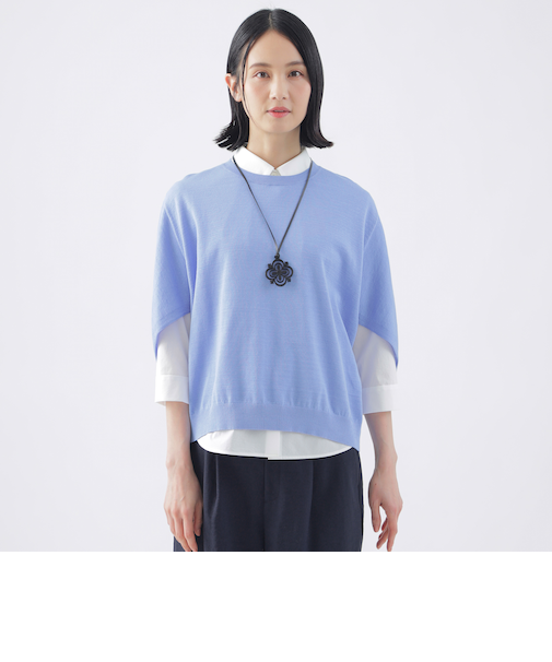 【ウォッシャブル】コットンギマクルーネックニット