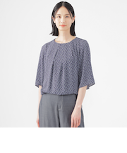 【ウォッシャブル】ラインキューブプリントコンビブラウス