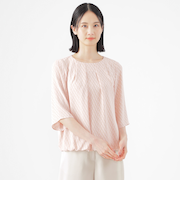 【ウォッシャブル】ラインキューブプリントコンビブラウス