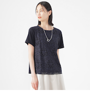 【ウォッシャブル】【接触冷感】ラッセルレースコンビスムースプルオーバーカットソー