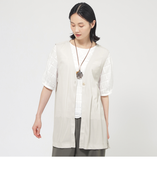 【UV対策】【吸水速乾】【防しわ】【ウォッシャブル】マットフライスジャージロングジレ