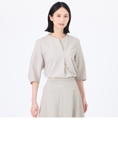 【ウォッシャブル】【吸水速乾】クールマックスサッカープルオーバーブラウス