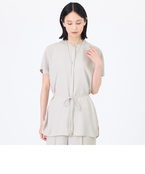 【ウォッシャブル】【接触冷感】【UV】バックサテンジョーゼットチュニックブラウス