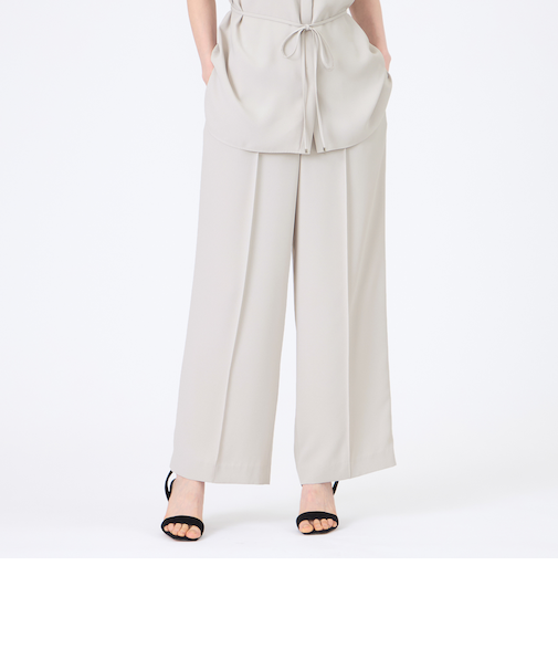 【ウォッシャブル】【接触冷感】【UV】バックサテンジョーゼットワイドパンツ