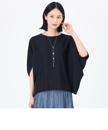 【ウォッシャブル】【接触冷感】【UV】バックサテンジョーゼットプルオーバーブラウス