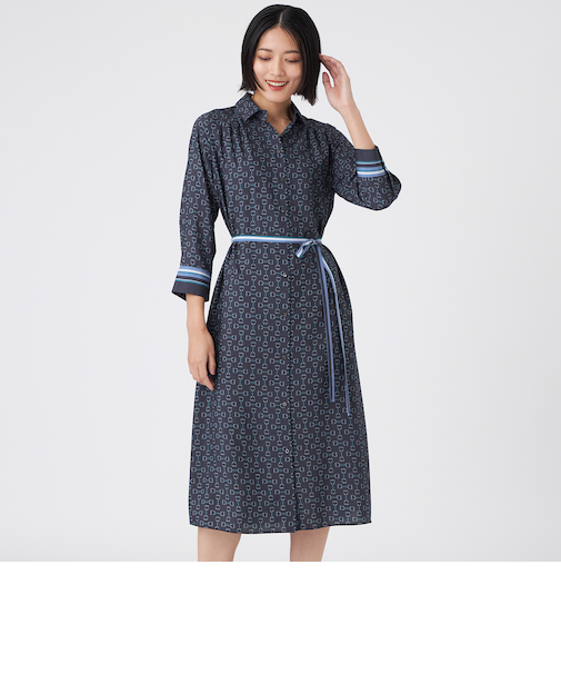 【ウォッシャブル】ビットプリントデシンワンピース