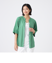 【ウォッシャブル】T/Cストライプ天竺シャツ