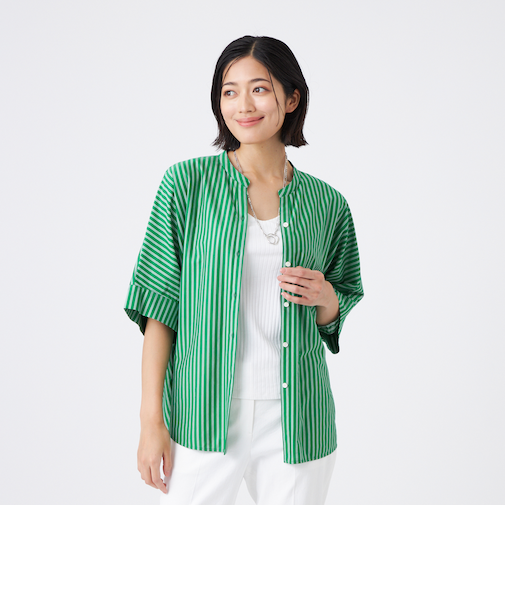 【ウォッシャブル】T/Cストライプ天竺シャツ