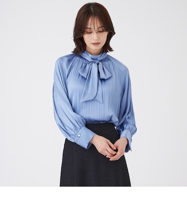 【ウォッシャブル】プリーツサテンブラウス