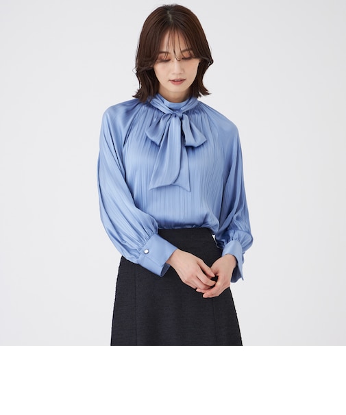 【ウォッシャブル】プリーツサテンブラウス