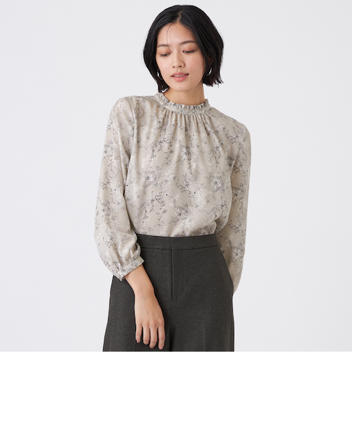 【ウォッシャブル】エッチングフラワープリントブラウス