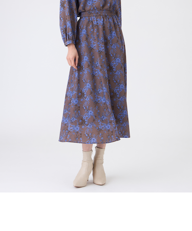 【ウォッシャブル】エッチングフラワープリントスカート