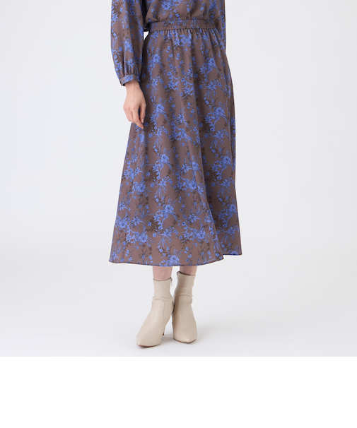 【ウォッシャブル】エッチングフラワープリントスカート