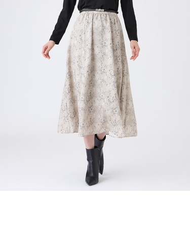 【ウォッシャブル】エッチングフラワープリントスカート