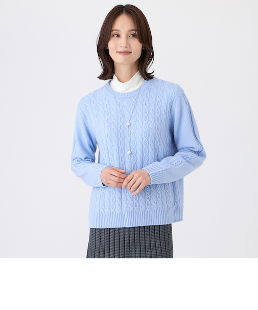 【ウォッシャブル】ケーブルニットプルオーバー