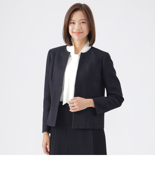 【美シリーズ】【ウォッシャブル】【セットアップ対応】カラミファンシーツイードノーカラージャケット