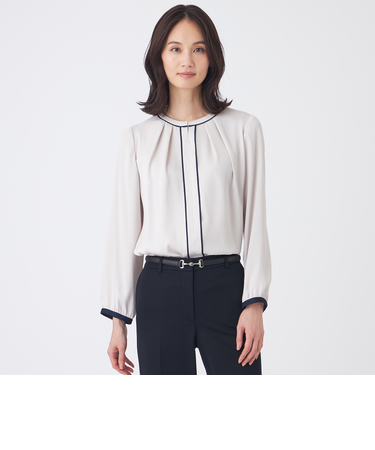 【ウォッシャブル】バックサテンジョーゼットブラウス