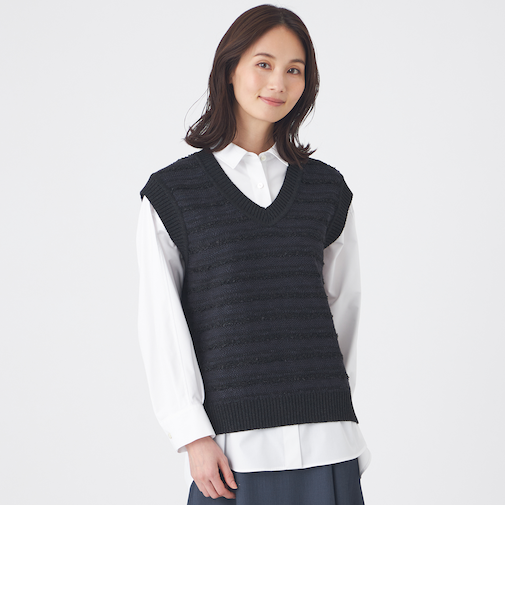 【ウォッシャブル】ツイードライクニットジレ