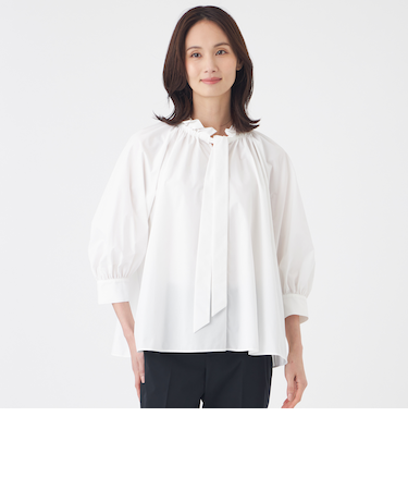 【はっ水・ウォッシャブル】フリーモーションタフタブラウス