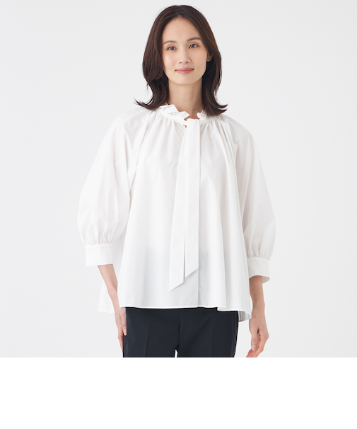 【はっ水・ウォッシャブル】フリーモーションタフタブラウス