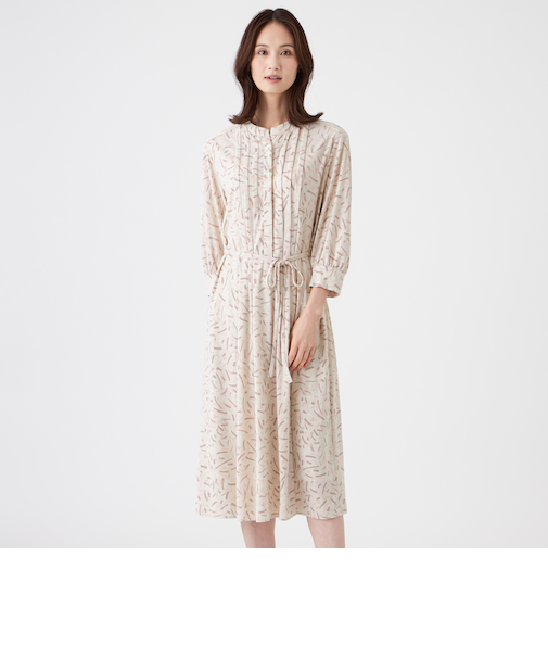 【ウォッシャブル】強撚スムースプリントワンピース
